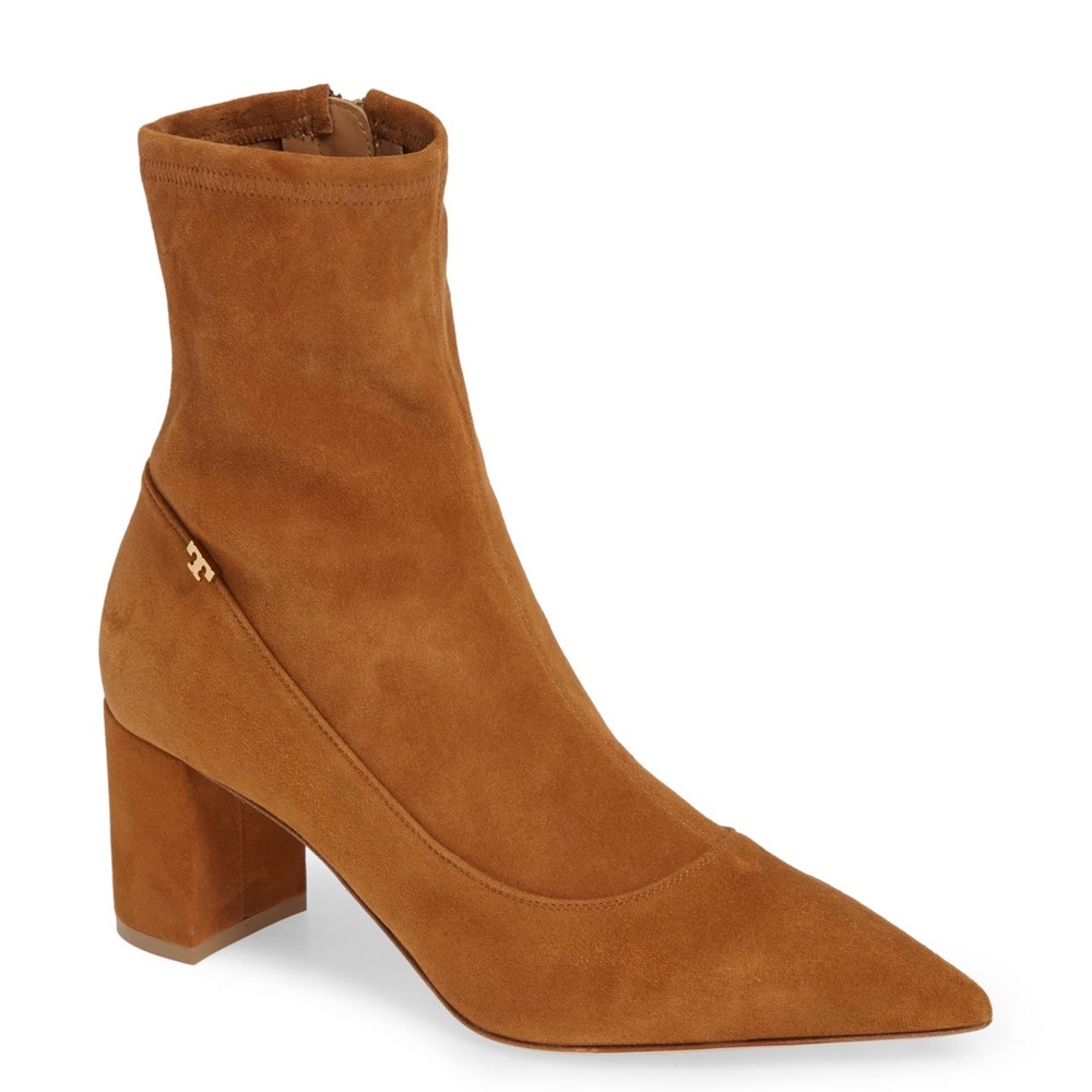 Tory Burch Made in Italy Penelope Brown Suede Chunky Heels Ankle Boots size 8